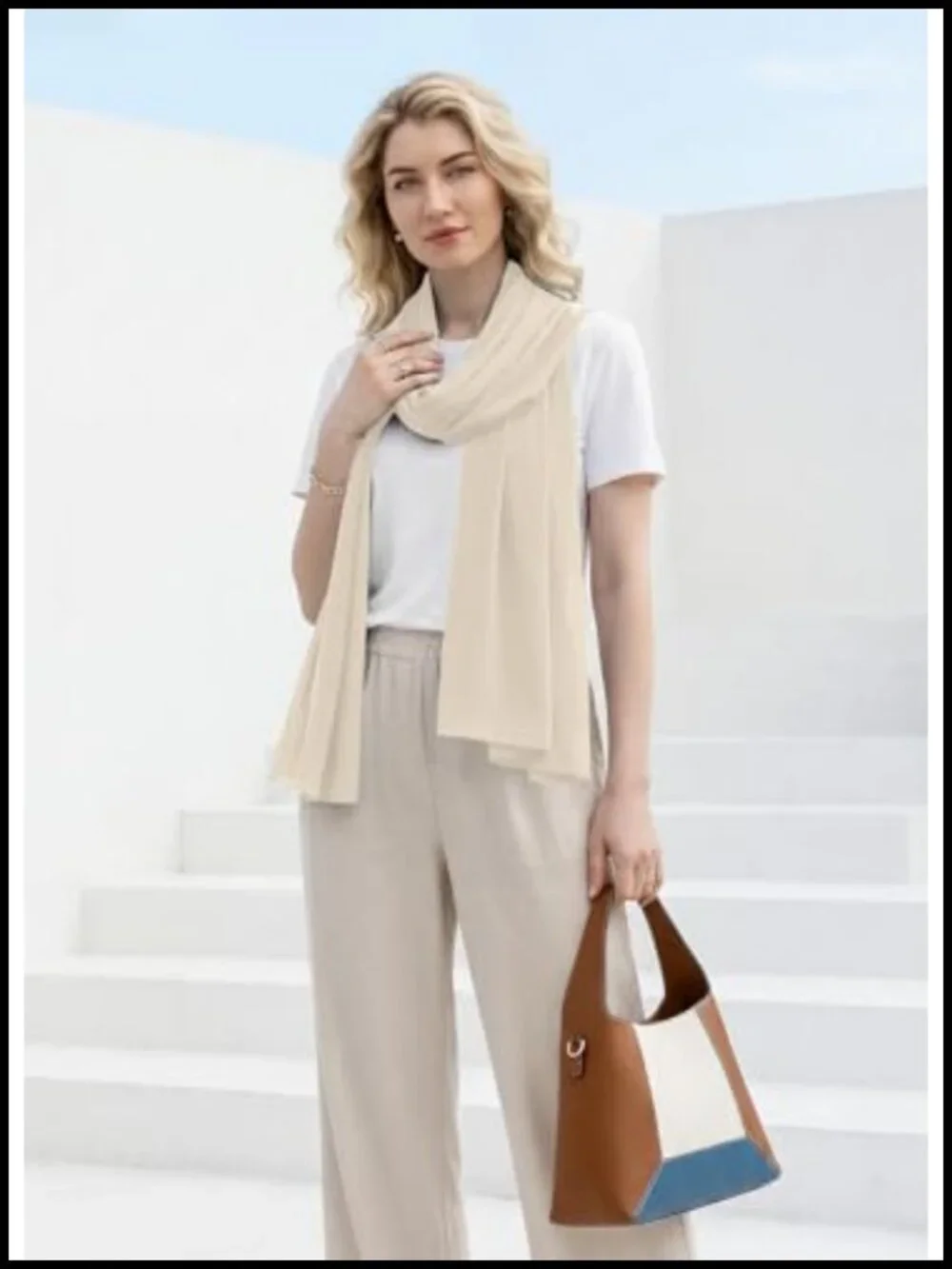 Wool Blend Travel Scarf Lightweight Breathable Wrap Pashmina Shawl